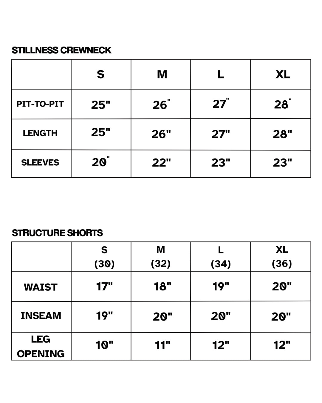 SIZE CHART